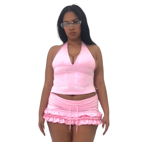 (Pink) Laced numbered halter top