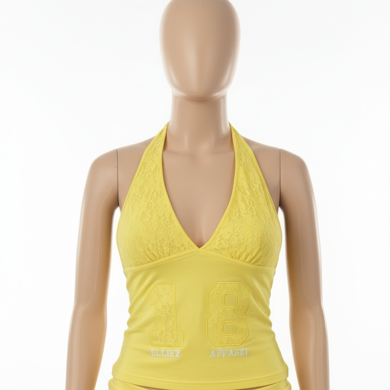 (Yellow) Laced numbered halter Top - PRE ORDER